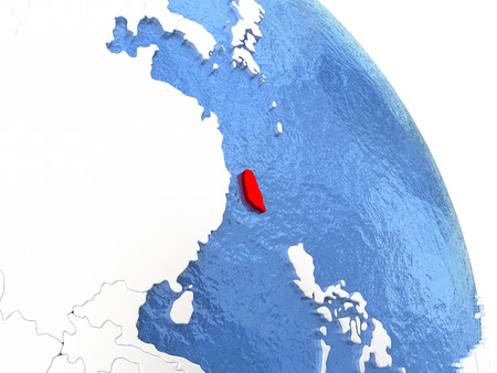 Taiwan highlighted in red on elegant silver globe with blue watery oceans. 3D illustrationの写真素材