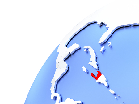 Map of Haiti in red on elegant modern metallic globe. 3D illustrationの写真素材