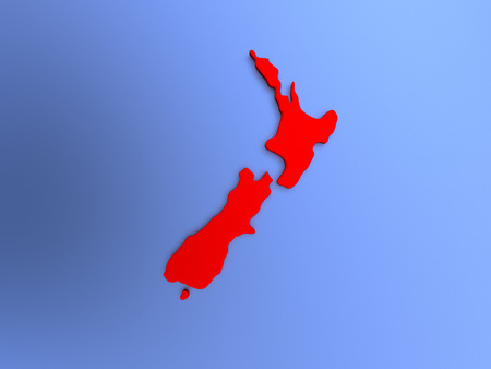 Map of New Zealand highlighted in red on simple shiny metallic map with clear country borders. 3D illustrationの写真素材