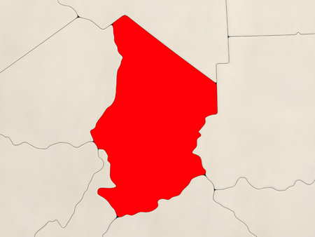 Chad in red on political map with watery oceans. 3D illustrationの写真素材