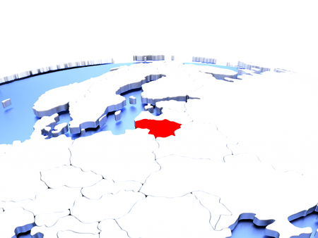 Lithuania in red color on simple elegant political globe. 3D illustrationの写真素材