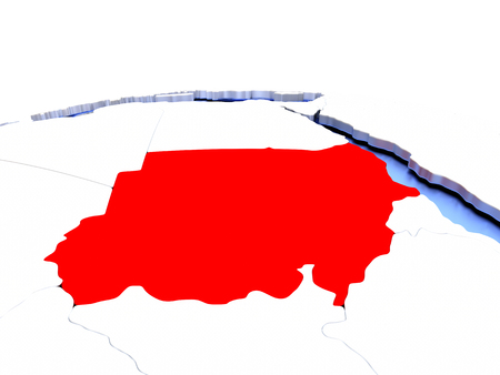 Sudan in red color on simple elegant political globe. 3D illustrationの写真素材