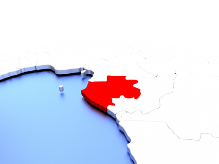 Gabon in red color on simple elegant political globe. 3D illustrationの写真素材