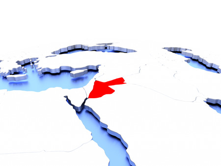 Jordan in red color on simple elegant political globe. 3D illustrationの写真素材