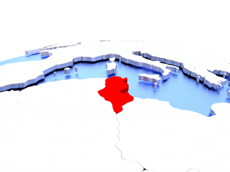Tunisia in red color on simple elegant political globe. 3D illustrationの写真素材