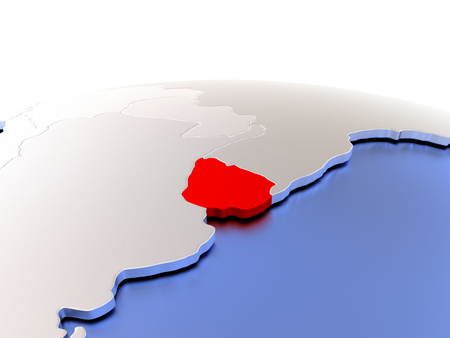 Uruguay in red color on simple elegant political globe. 3D illustrationの写真素材