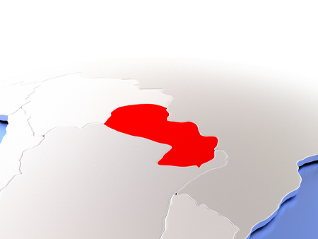 Paraguay in red color on simple elegant political globe. 3D illustrationの写真素材