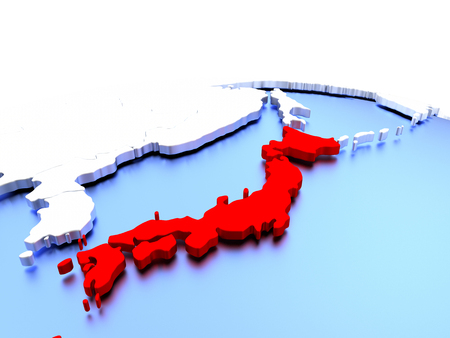 Japan in red color on simple elegant political globe. 3D illustrationの写真素材