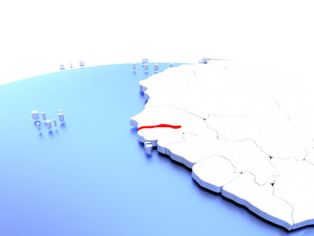Gambia in red color on simple elegant political globe. 3D illustrationの写真素材