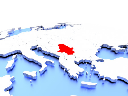Serbia in red color on simple elegant political globe. 3D illustrationの写真素材