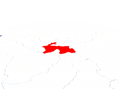 Tajikistan in red color on simple elegant political globe. 3D illustrationの写真素材