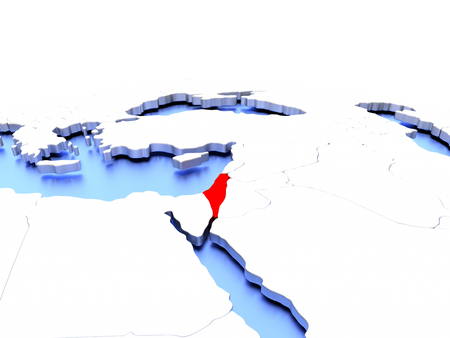 Israel in red color on simple elegant political globe. 3D illustrationの写真素材