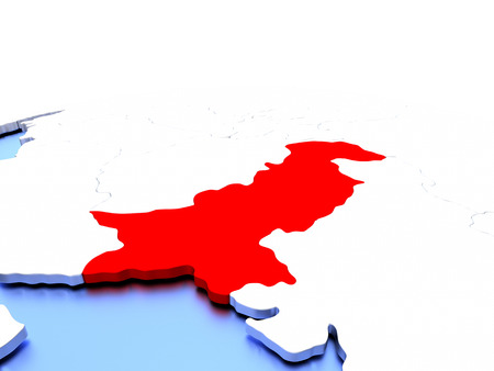 Pakistan in red color on simple elegant political globe. 3D illustrationの写真素材