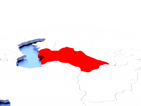 Turkmenistan in red color on simple elegant political globe. 3D illustrationの写真素材