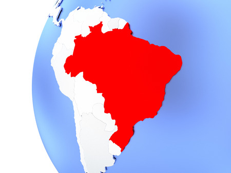 Map of Brazil on elegant metallic globe. 3D illustrationの写真素材