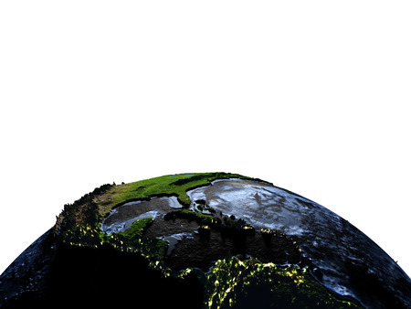 Central America on model of Earth with exaggerated surface features including ocean floor. 3D illustrationの写真素材