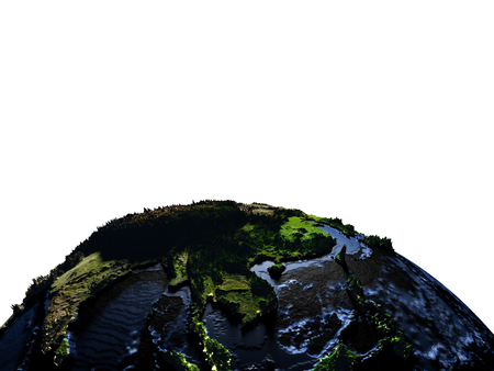 Indochina on model of Earth with exaggerated surface features including ocean floor. 3D illustrationの写真素材