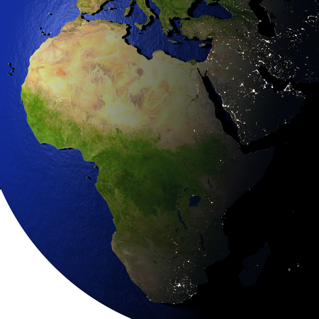 Africa on model of Earth with dark blue oceans and embossed landmasses. 3D illustration.の写真素材