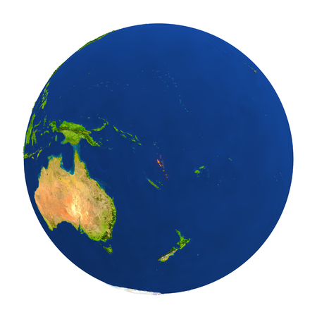 Country of Vanuatu highlighted on globe. 3D illustration with detailed planet surface isolated on white background.の写真素材