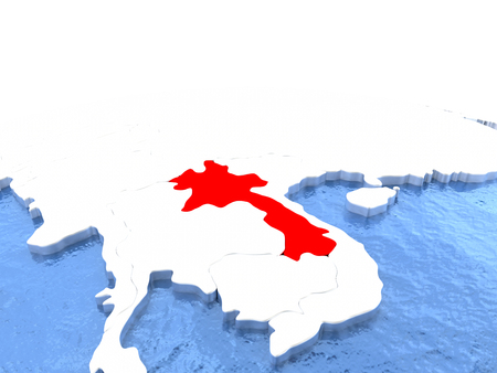 Map of Laos on globe with embossed continents. 3D illustrationの写真素材