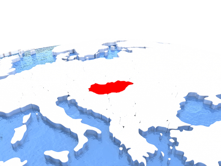 Map of Hungary on globe with embossed continents. 3D illustrationの写真素材