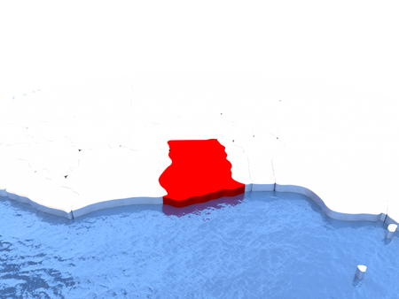 Map of Ghana on globe with embossed continents. 3D illustrationの写真素材