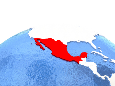 Map of Mexico on globe with embossed continents. 3D illustrationの写真素材