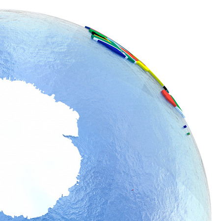 Antractic on political globe with national flags embedded in map. 3D illustration.の写真素材