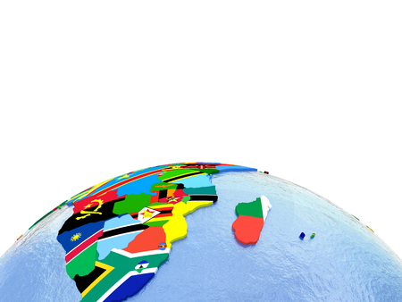 Africa on political globe with national flags embedded in map. 3D illustration. Lot of space left blank for your copy.の写真素材