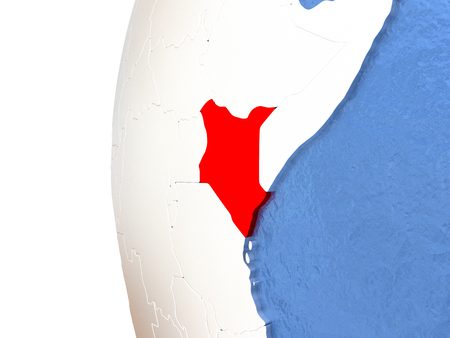 Kenya on metallic globe with watery blue oceans. 3D illustrationの写真素材
