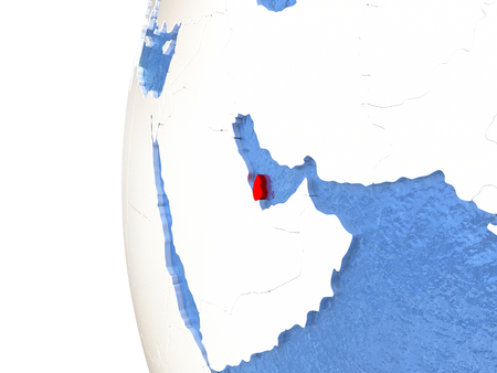 Qatar on metallic globe with watery blue oceans. 3D illustrationの写真素材