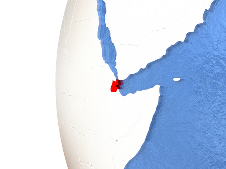 Djibouti on metallic globe with watery blue oceans. 3D illustrationの写真素材