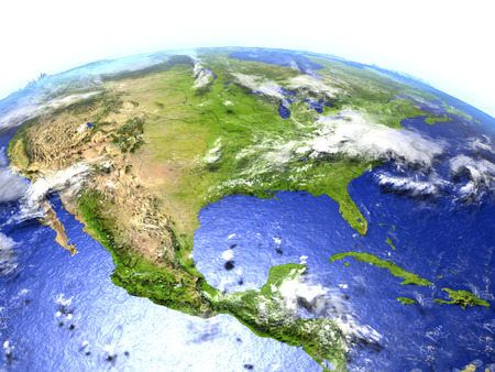 USA on model of Earth. 3D illustration with realistic planet surface.の写真素材