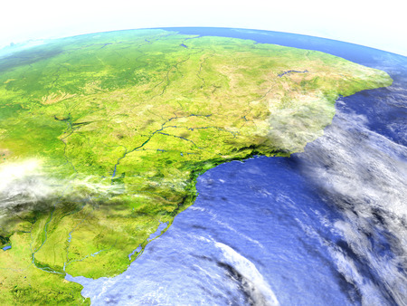West of South America on model of Earth. 3D illustration with realistic planet surface.の写真素材