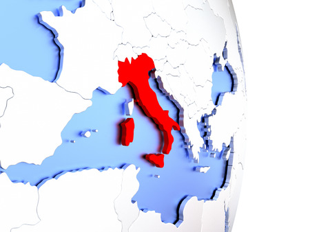 Map of Italy on an elegant polished globe. 3D illustrationの写真素材