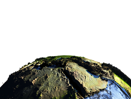 Middle East on model of Earth with exaggerated surface features including ocean floor. 3D illustration. Lot of space left blank for your copy.の写真素材