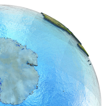 Antractic on 3D model of planet Earth with watery ocean and visible country borders. 3D illustration.の写真素材