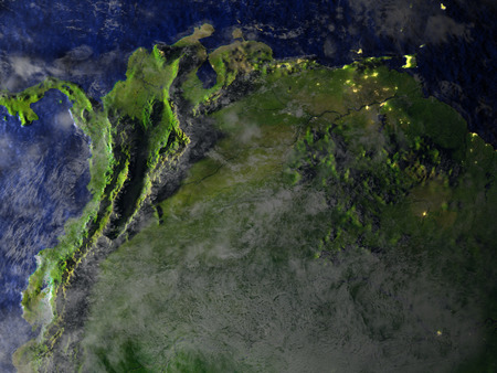 North of South America on model of Earth. 3D illustration with realistic planet surface.の写真素材