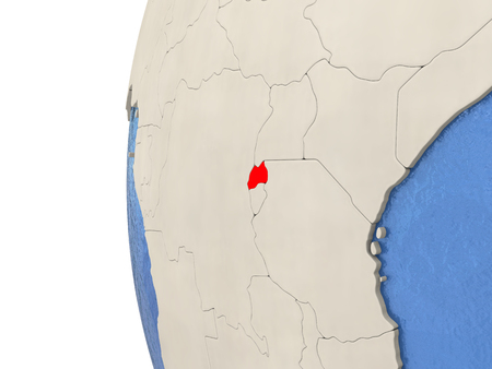 Map of Rwanda on globe with watery blue oceans and landmass with visible country borders. 3D illustrationの写真素材