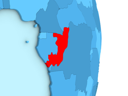 Map of Congo on blue globe with visible country borders and countries in different shades of blue. 3D illustrationの写真素材