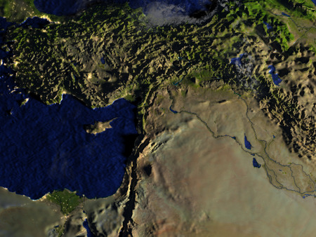 Middle East on model of Earth. 3D illustration with realistic planet surface.の写真素材