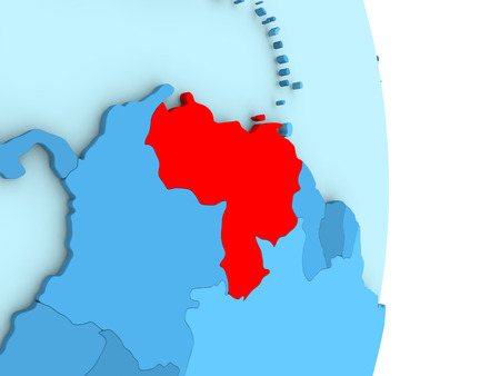 Map of Venezuela on blue globe with visible country borders and countries in different shades of blue. 3D illustrationの写真素材