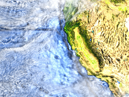 Central USA on 3D model of Earth. 3D illustration with plastic planet surface and ocean floor.の写真素材