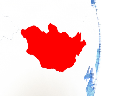 Mongolia on globe with realistic blue water and shiny metallic continents. 3D illustrationの写真素材