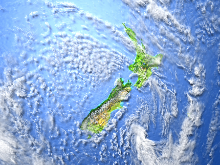 New Zealand. 3D illustration with detailed planet surface.の写真素材
