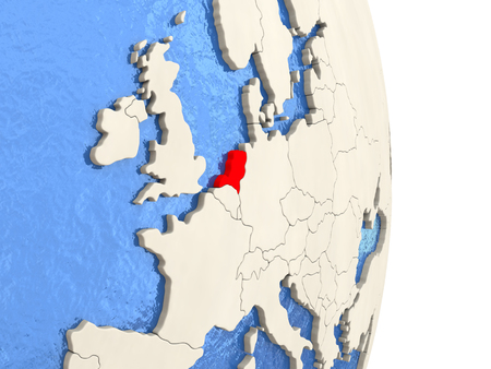 Map of Netherlands on globe with blue watery seas. 3D illustrationの写真素材