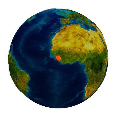 Sierra Leone in red on detailed model of planet Earth. 3D illustration isolated on white background.の写真素材