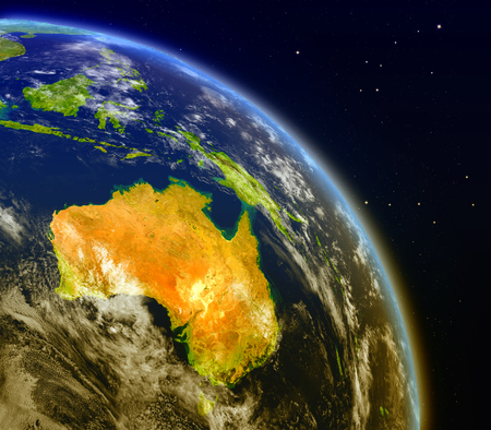 Satellite view of Australia on planet Earth. 3D illustration with detailed planet surface. Elements of this image furnished by NASA.の写真素材