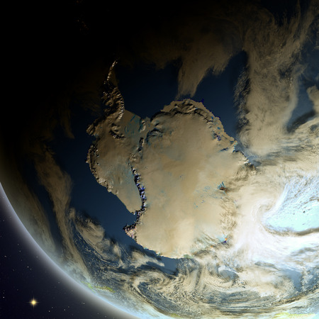 Antarctic from space on Earth. 3D illustration with detailed planet surface.の写真素材