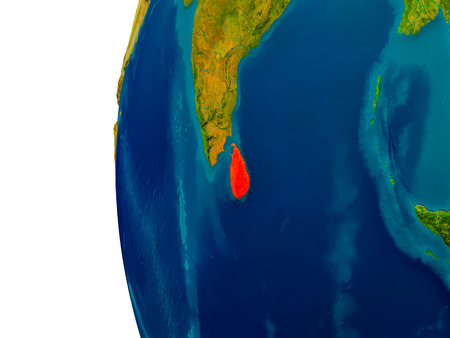 Sri Lanka highlighted in red on detailed model of planet Earth. 3D illustration.の写真素材
